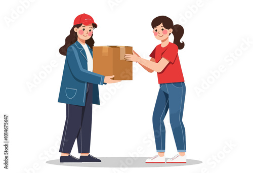 Delivery woman handing a package to a customer 
