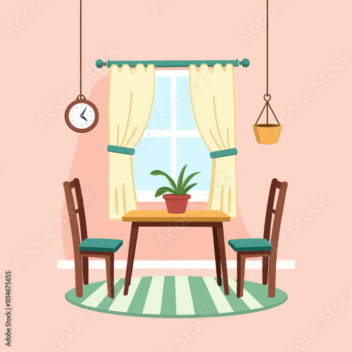 Dining Room with Window and Plants 

