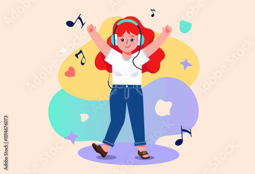 Girl Dancing to Music with Headphones 
