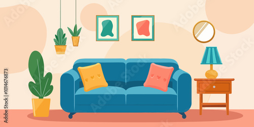 Living Room Interior Design with Sofa and Plants  
