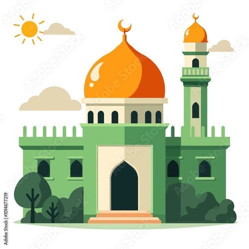 Mosque Illustration with Dome and Minarets 
