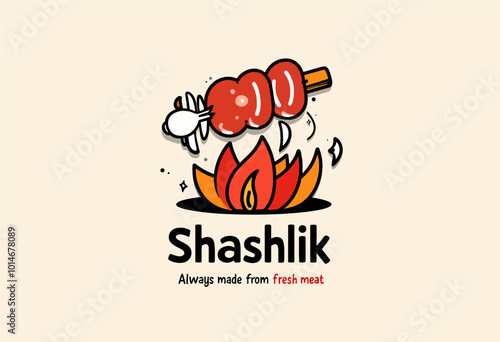 Shashlik Logo with Fire and Meat 
