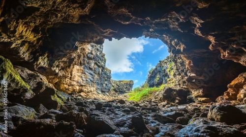 Rocky cave entrance, with jagged rocks framing the dark opening into the earth