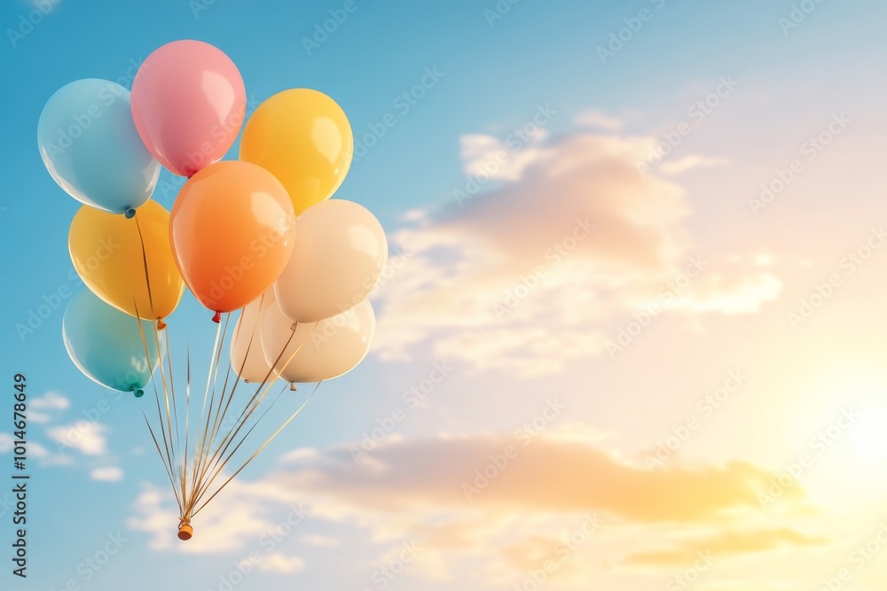 Colorful Balloons Floating in the Sunny Sky Colorful Balloons Floating in the Sunny Sky