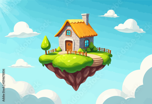 Stone Cottage on a Floating Island 
