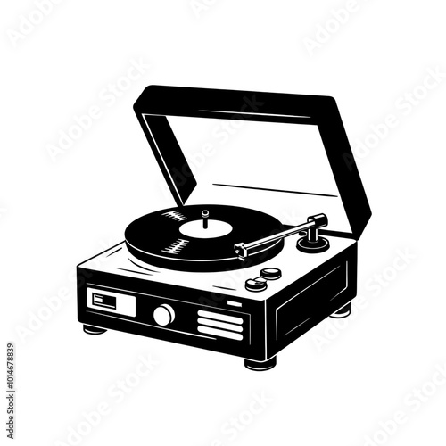 Vintage Turntable with Open Lid