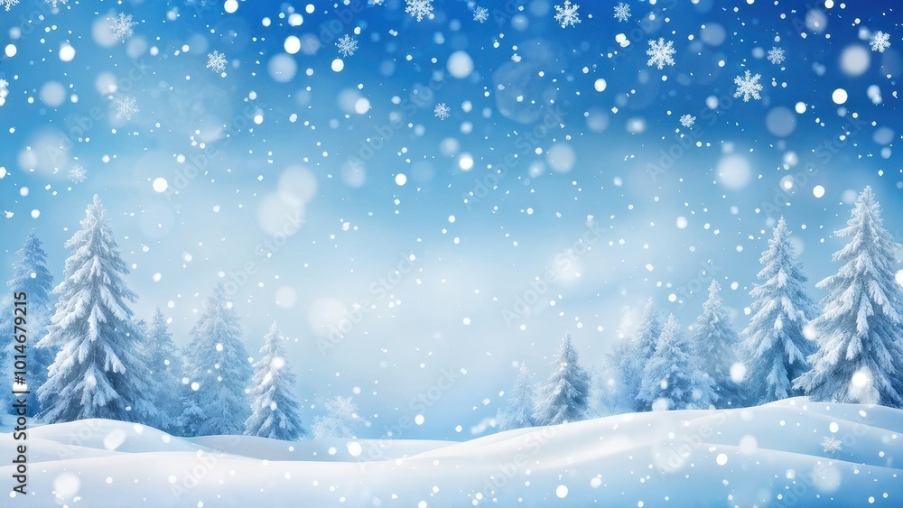 A serene winter landscape with snow-covered trees and falling snowflakes. A serene winter landscape with snow-covered trees and falling snowflakes.