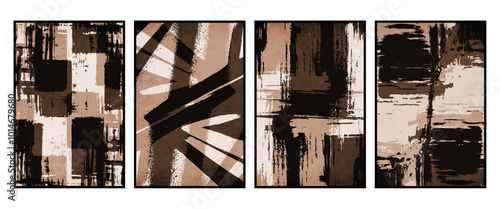 Set of 4 Abstract illustration in vintage style. For use in graphics, for wall decor.