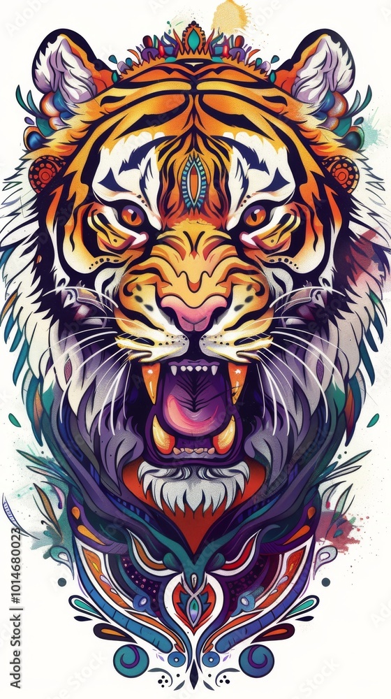A stunning and colorful illustration of a tiger with intricate patterns and bold colors, perfect for artistic and creative projects. A stunning and colorful illustration of a tiger with intricate patterns and bold colors, perfect for artistic and creative projects.
