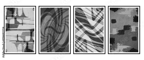 Set of 4 Abstract illustration in vintage style. For use in graphics, for wall decor.