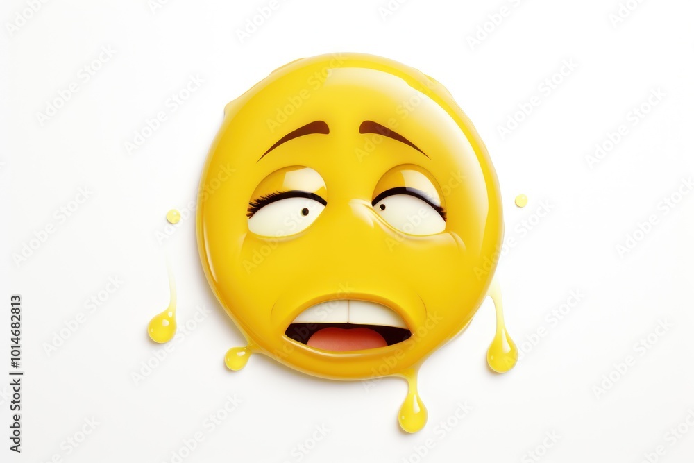 Fototapeta premium Yellow emoji of a stressed face with sweat. on a white background express concern