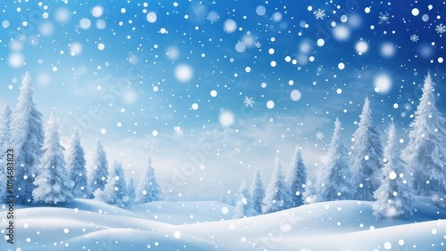 Wallpaper Mural A serene winter landscape with falling snow and evergreen trees under a blue sky. Torontodigital.ca