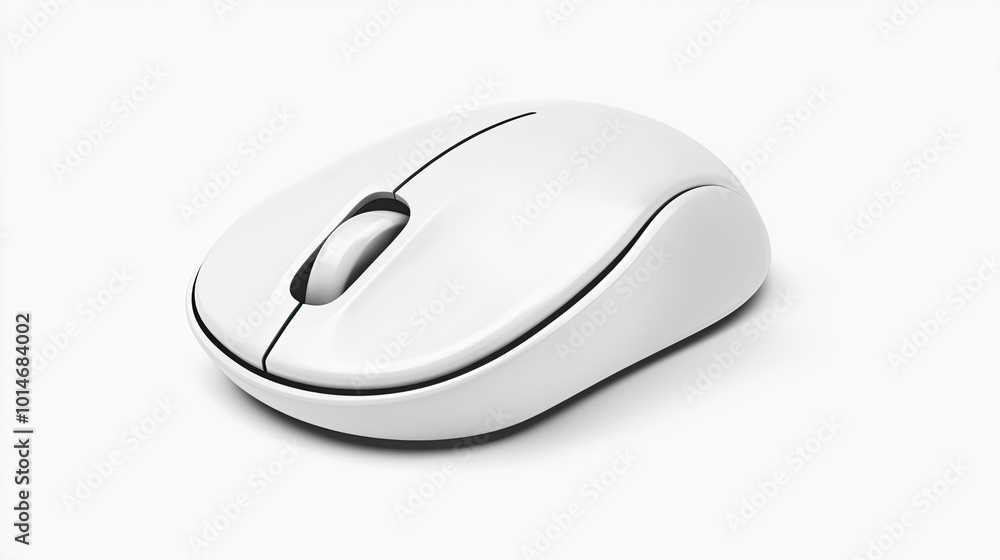 A white wireless computer mouse with a scroll wheel isolated on a white background. A white wireless computer mouse with a scroll wheel isolated on a white background.