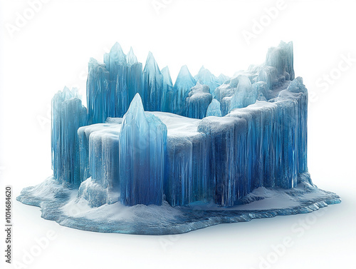 A stunning blue ice formation featuring jagged peaks and a smooth base, perfect for winter-themed designs and nature projects. photo