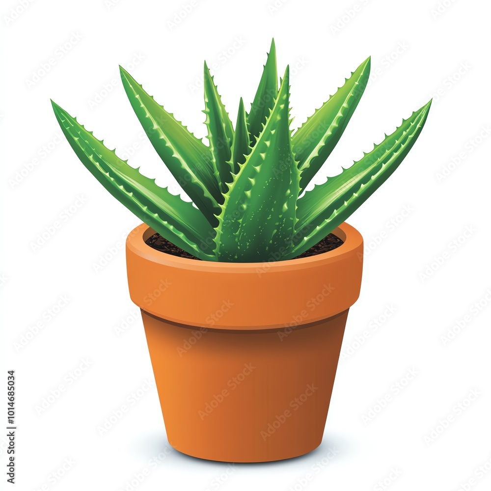 A vibrant aloe vera plant in a rustic terracotta pot, isolated on a white background for a clean look. A vibrant aloe vera plant in a rustic terracotta pot, isolated on a white background for a clean look.