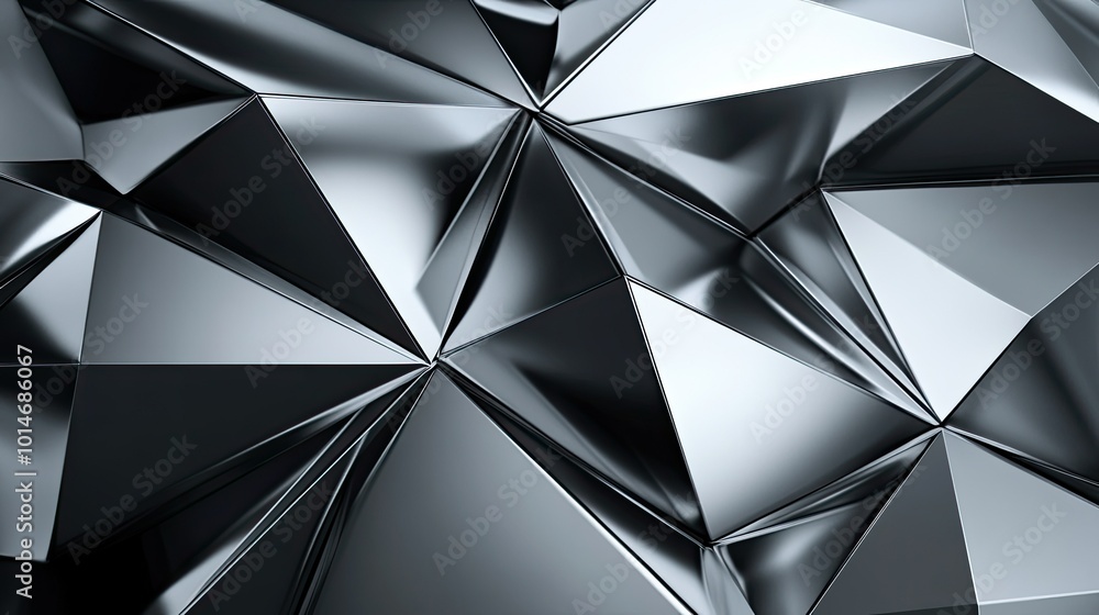 Abstract geometric pattern of silver triangles with a reflective surface. Abstract geometric pattern of silver triangles with a reflective surface.