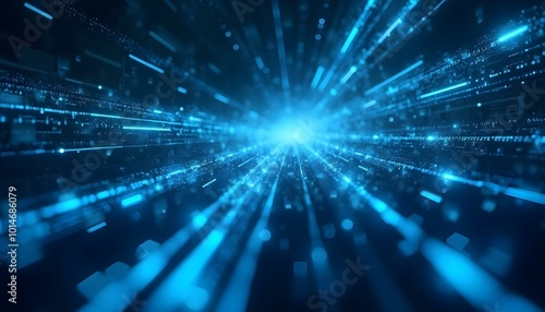 Abstract blue background with glowing lines and particles. 3d rendering.