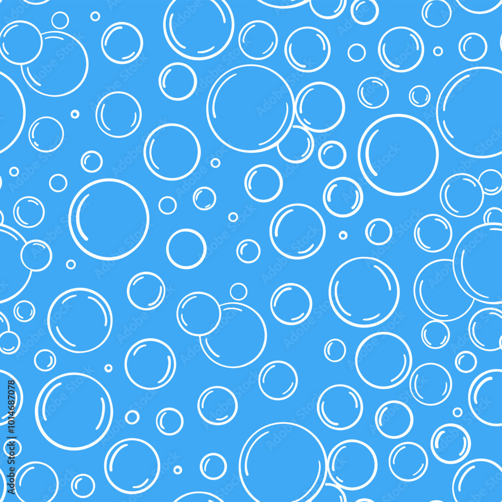 Soap bubble. Seamless pattern blue water line bubbles. Doodle foam soap. Hand drawn rounded soda drink, fizzy texture. Cleaning bathroom shower drop. Sketch aqua vector background Soap bubble. Seamless pattern blue water line bubbles. Doodle foam soap. Hand drawn rounded soda drink, fizzy texture. Cleaning bathroom shower drop. Sketch aqua vector background
