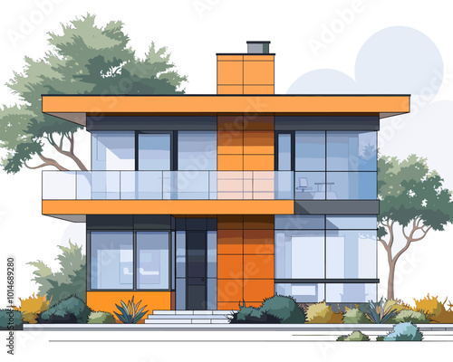 Modern country house. Vector illustration in flat style.