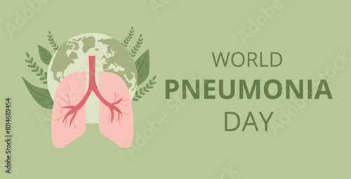 World Pneumonia Day wit lungs and globe background. Global respiratory health awareness. Vector promoting illustration.