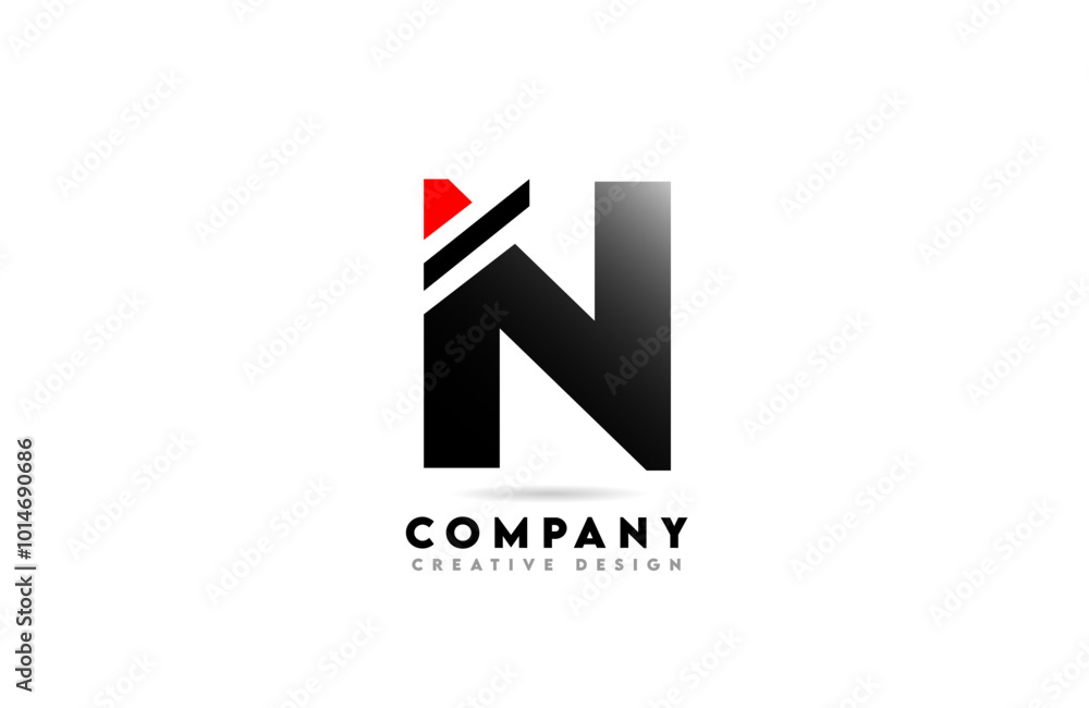 N line cut letter alphabet logo icon design with red black color for company and business