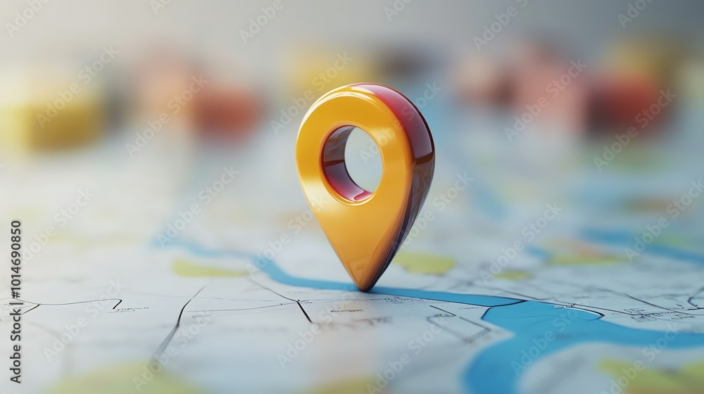 A glowing location pin on a digital map of a city. A glowing location pin on a digital map of a city.