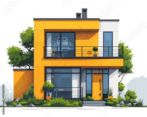 Modern country house. Vector illustration in flat style.