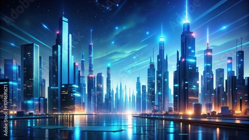 Futuristic cityscape with abstract buildings and glowing lights , technology, urban, skyline, architecture, future