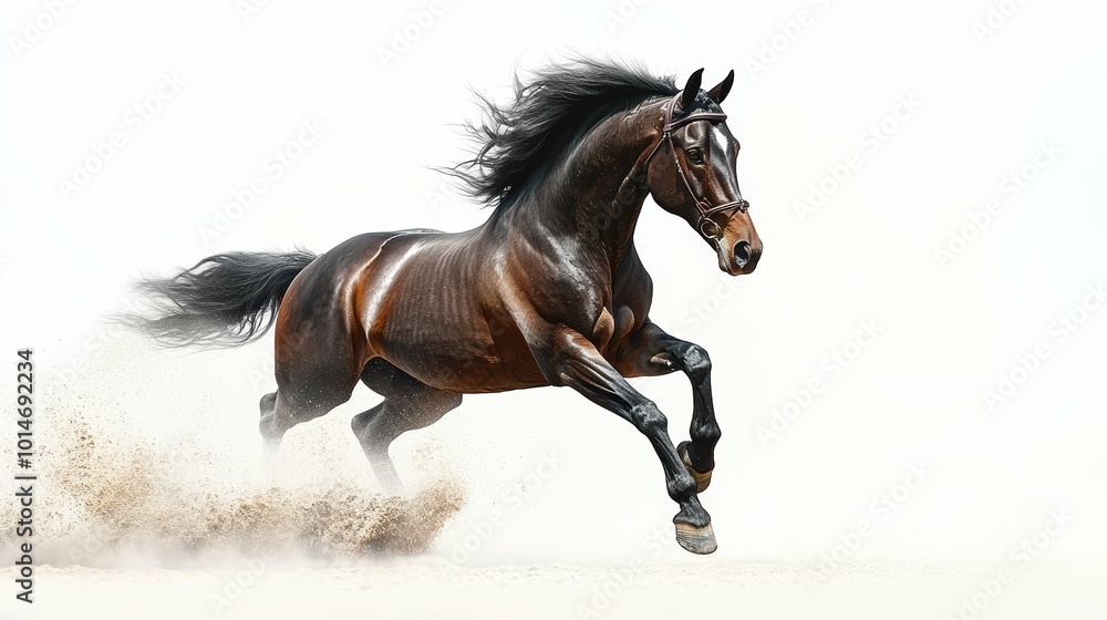 Majestic Stallion Rearing Up in Dynamic Energy on White Background Majestic Stallion Rearing Up in Dynamic Energy on White Background
