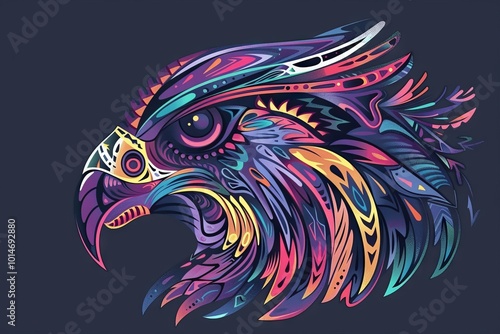 Wallpaper Mural Hawk head with vibrant tribal patterns. Torontodigital.ca