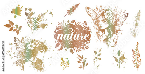 Detailed trendy design for natural products, wall art, social media, prints, invitations and branding design. Vector set of line drawings of decorated women's heads with flowers, plants and leaves. 