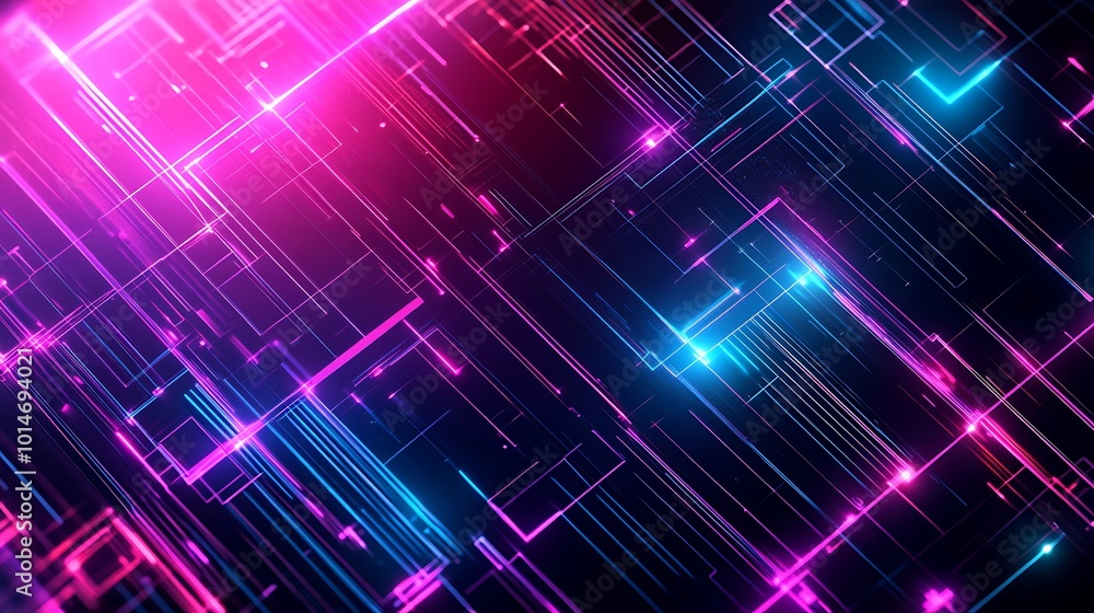 Abstract background with glowing neon lines in pink and blue colors. Abstract background with glowing neon lines in pink and blue colors.