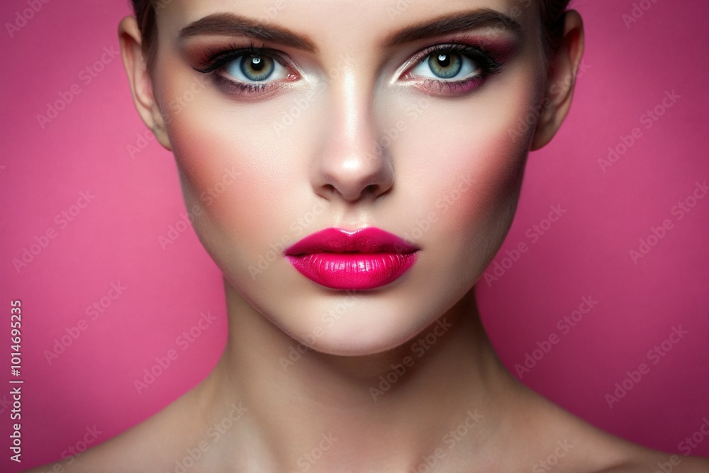 A woman with a pink face and blue eyes A woman with a pink face and blue eyes