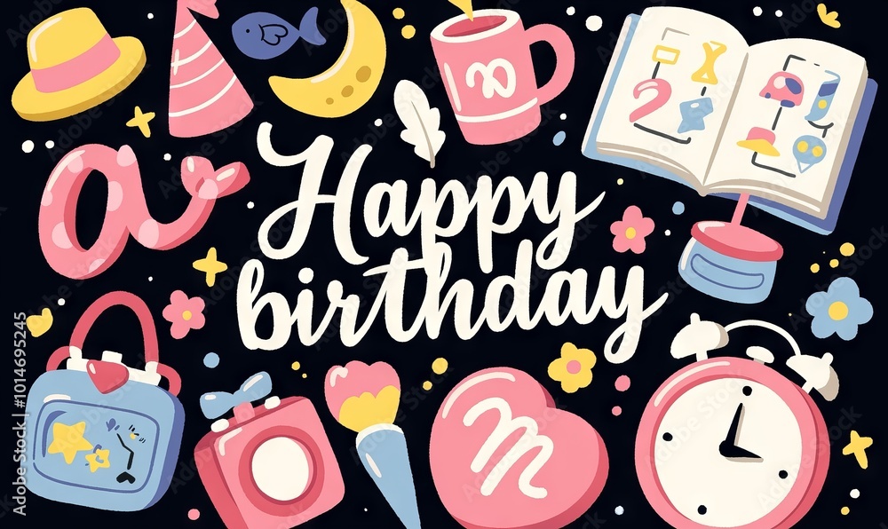 Fototapeta premium happy birthday greeting card with birds