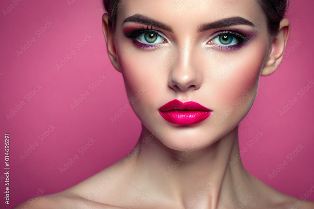 A woman with a pink face and blue eyes A woman with a pink face and blue eyes