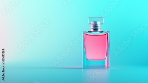 Pink Perfume Bottle on Blue Gradient Background