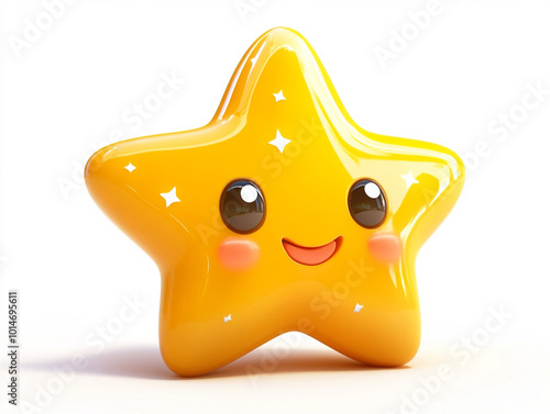 A cheerful yellow star character with a smiling face, perfect for children's designs and playful themes. photo