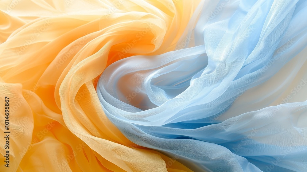 Abstract background featuring flowing blue and yellow silk fabric waves for creative banners Abstract background featuring flowing blue and yellow silk fabric waves for creative banners