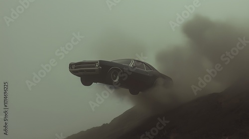 Nostalgic Tragedy: Car Falling Off a Cliff in Flames