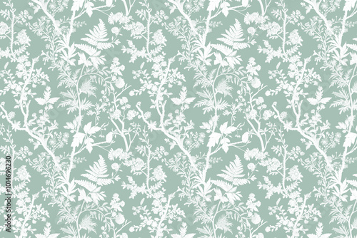 Toile floral pattern tapestry. Vintage monochrome botanical wallpaper pattern. Background image. Created with Generative AI technology