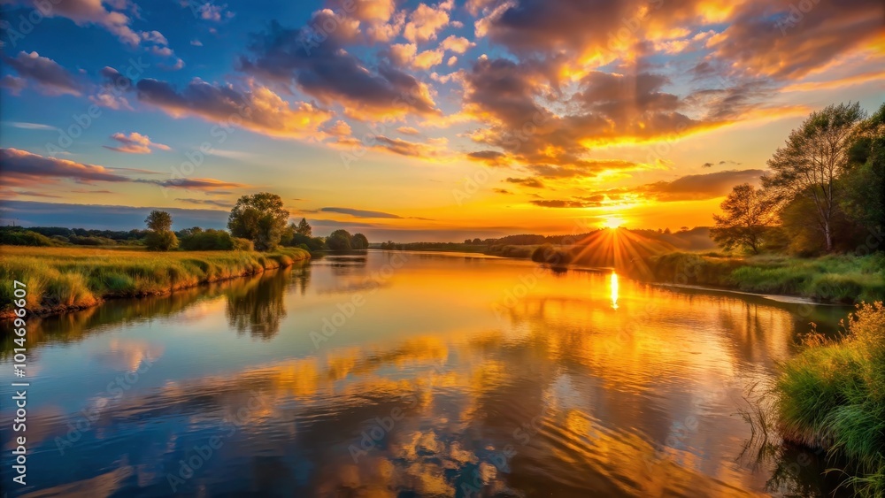 Sunset casting a warm glow over a calm river, sunset, river, water, reflection, peaceful, evening, nature, landscape, sky Sunset casting a warm glow over a calm river, sunset, river, water, reflection, peaceful, evening, nature, landscape, sky