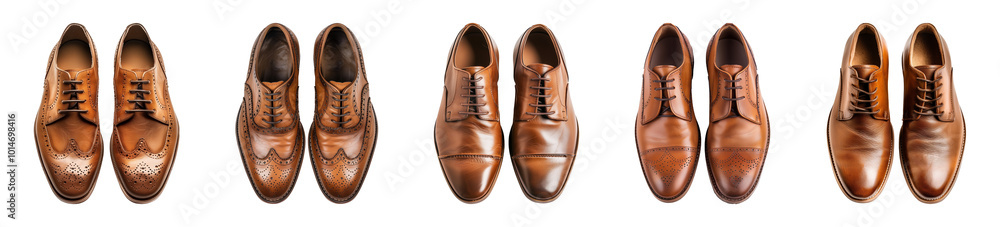 pair of brown leather men’s shoes isolated on a transparent or white background, top view, cut-out, PNG pair of brown leather men’s shoes isolated on a transparent or white background, top view, cut-out, PNG