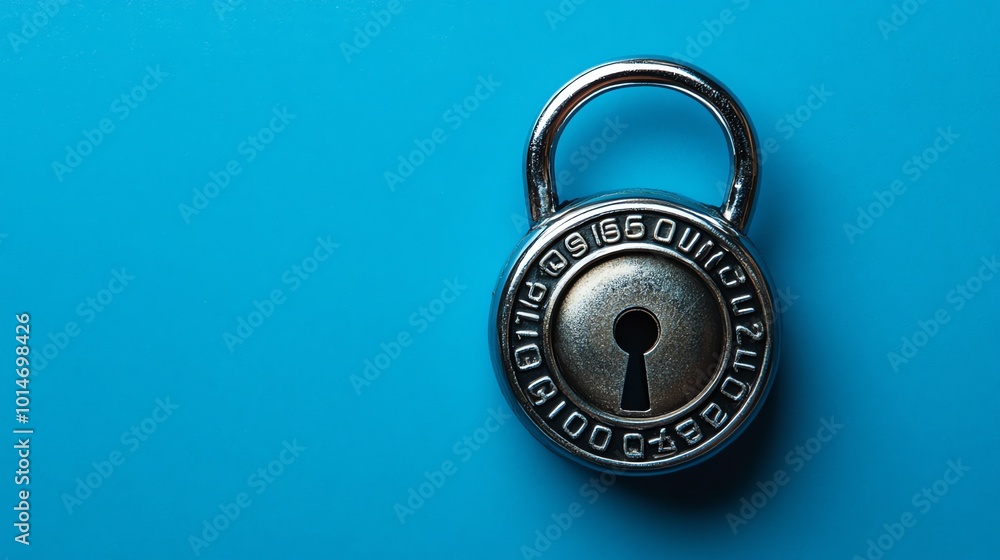 A combination padlock on a blue background. A combination padlock on a blue background.