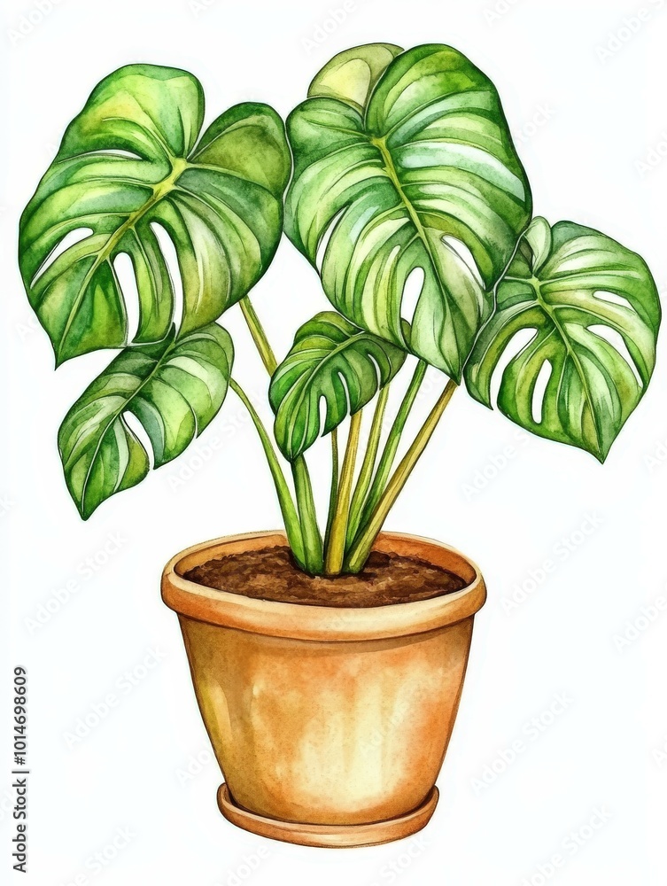 A vibrant Monstera Deliciosa potted plant thriving in a cozy indoor space A vibrant Monstera Deliciosa potted plant thriving in a cozy indoor space