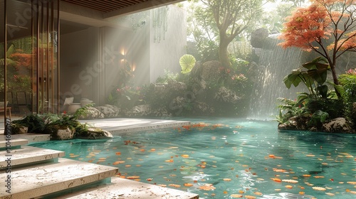 Wallpaper Mural Tranquil Tropical Garden with Waterfall and Swimming Pool Torontodigital.ca