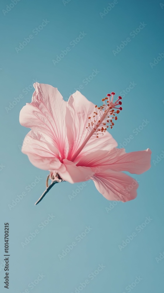 Obraz premium A vibrant pink flower soaring against a clear blue sky in daylight