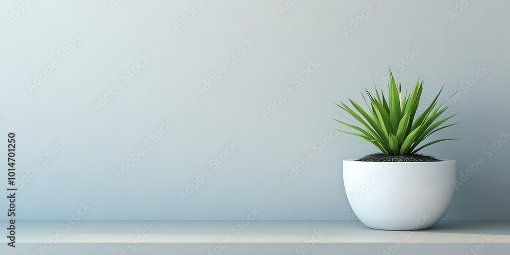 A simple green plant in a white pot on a minimalist shelf indoors A simple green plant in a white pot on a minimalist shelf indoors