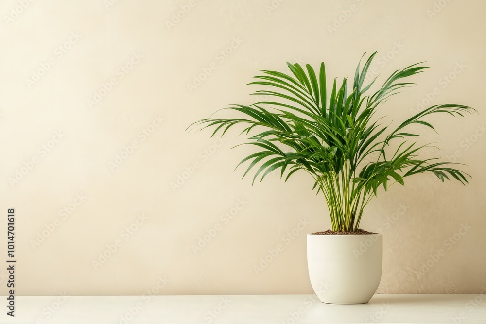 Indoor potted plant against a light beige wall in a serene setting Indoor potted plant against a light beige wall in a serene setting