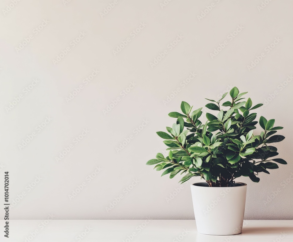 Indoor potted plant on a minimalist shelf against a light wall Indoor potted plant on a minimalist shelf against a light wall