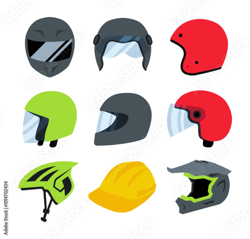 Collection of Cartoon doodle of Helmet, Vector, Illustration.
